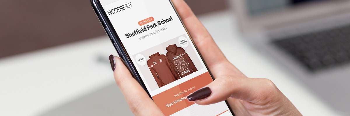 A student on iPhone ordering hoodies using our online shop