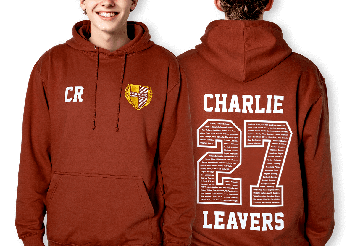 Leavers Hoodies leavers hoodie with a school logo and 27 printed on the back