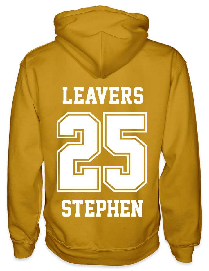 leavers hoodies solid 25 design with leavers printed across shoulders, solid 25, nickname printed at the bottom