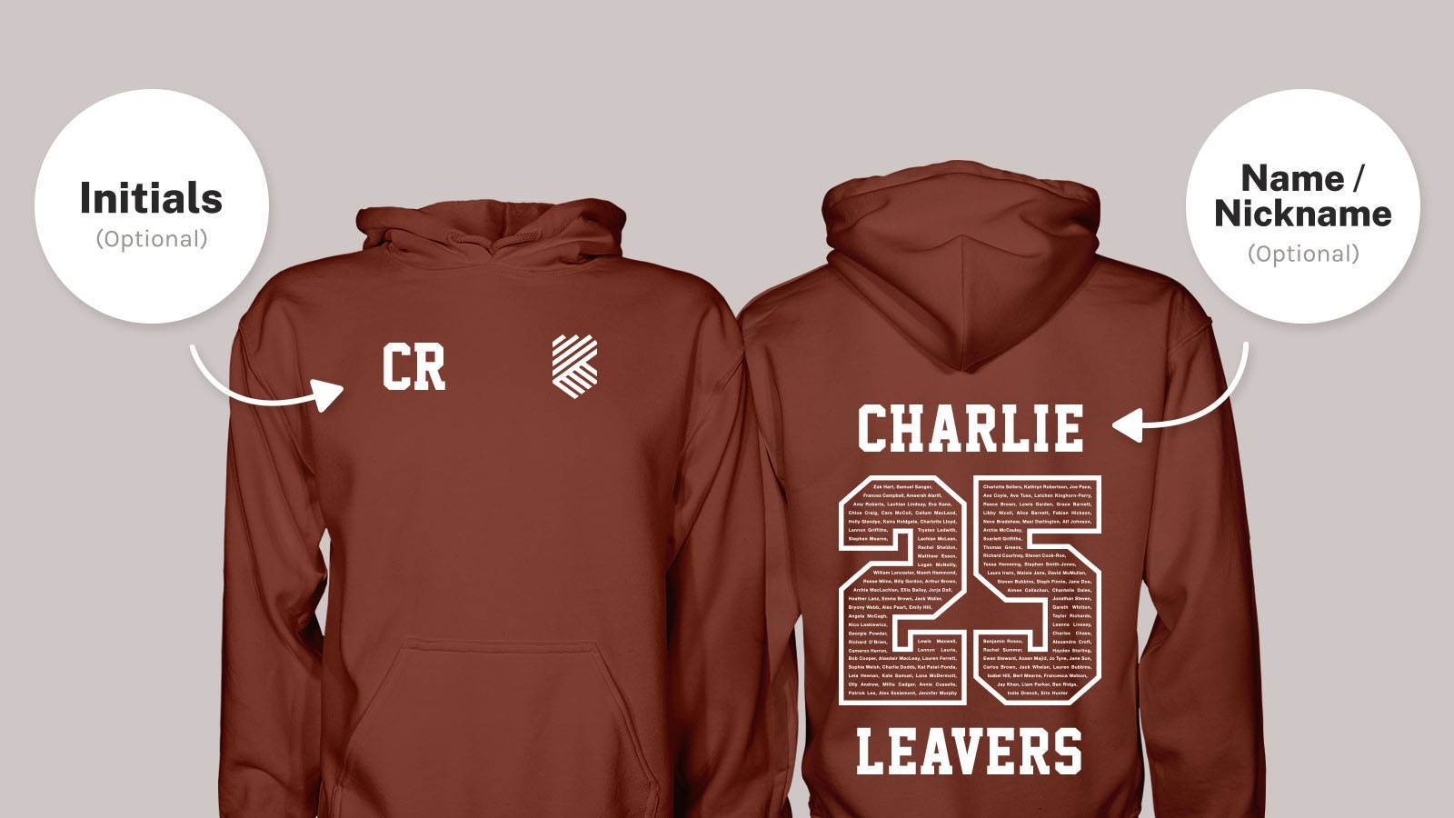 the front and back of a 2024 leavers hoodie