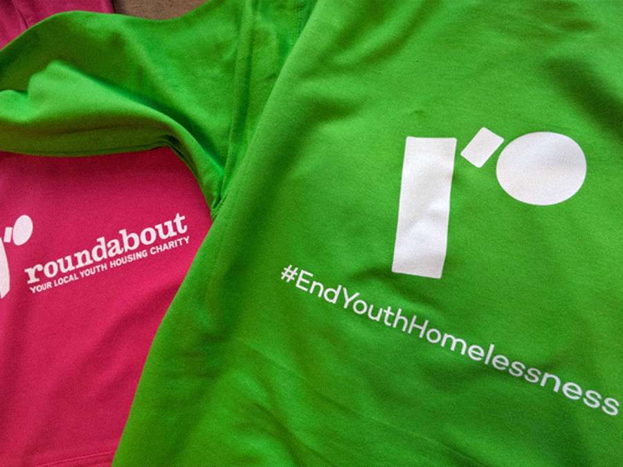 Printed hoodies for Roundabout "Your local youth housing charity"