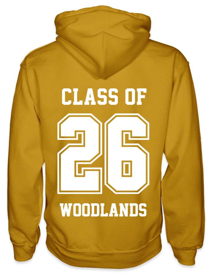 leavers hoodies solid 26 background design with class of printed across shoulders, solid 26, school name printed at the bottom