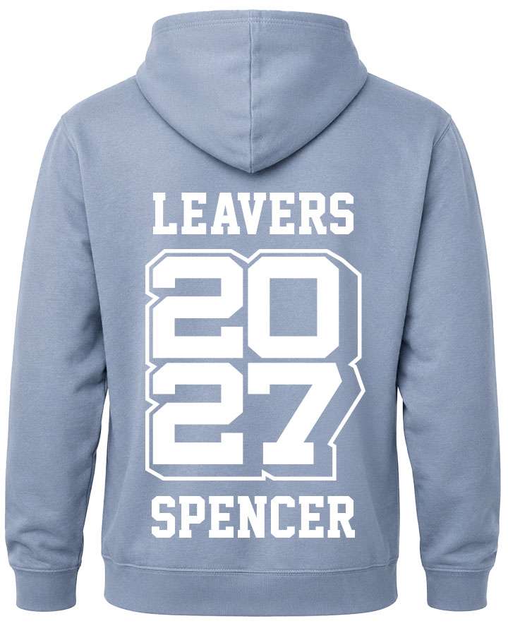 leavers hoodies list of names background design with a nickname printed across shoulders, names in a list, leavers printed at the bottom
