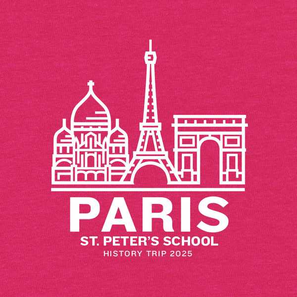 School trip hoodies design with an illustrated skyline of Paris