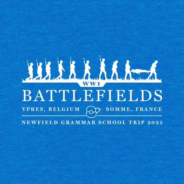 A custom school trip hoodie design of a WW1 battlefield trip