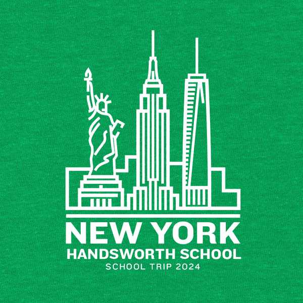 School trip hoodie design with an illustrated skyline of New York